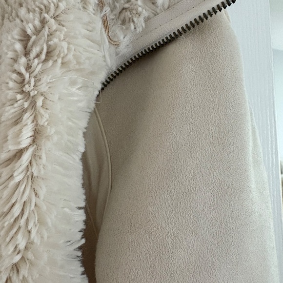 L GUESS Faux Suede Fur Lining ZIP JACKET HOODIE OFF WHITE CREAM soft warm winter - Picture 2 of 16